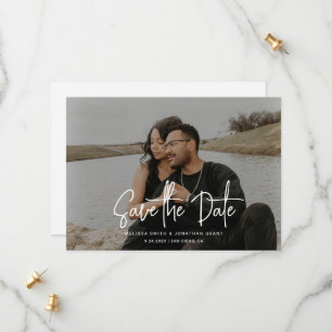 Modern Photo Overlay Handwriting Script Wedding Save The Date