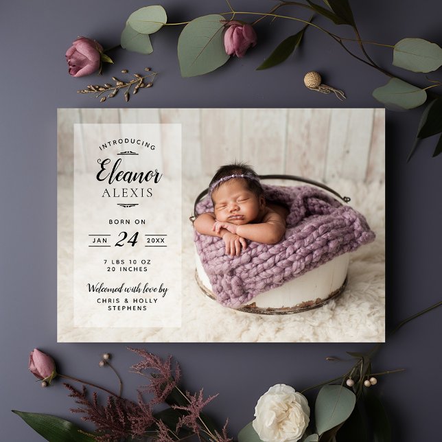 Modern Photo Overlay Magnetic Birth Announcement (Creator Uploaded)