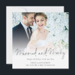 Modern Photo Overlay Married and Merry Christmas Holiday Card<br><div class="desc">Modern Photo Overlay Married and Merry Christmas. Available digitally or printed. The main heading is in a stylish set script. Easily personalise with your greeting and names at the bottom and replace the photo with your favourite wedding photo. A gradient is overlaid on top.</div>