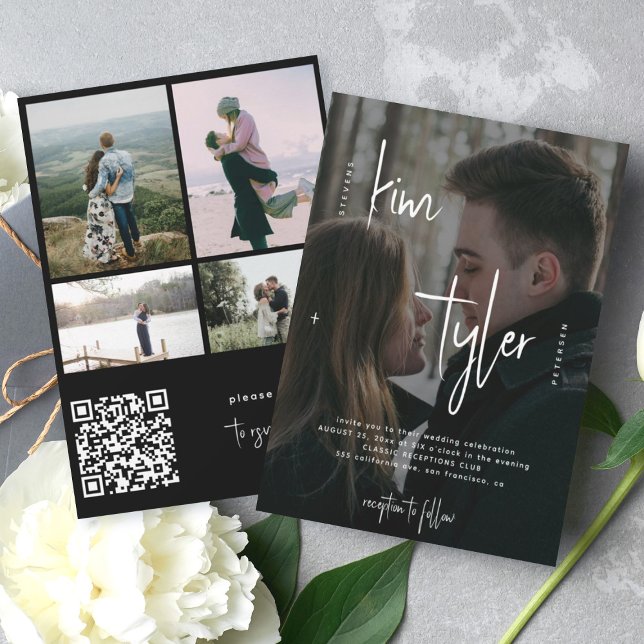Modern photo overlay QR CODE script names wedding Invitation (Creator Uploaded)