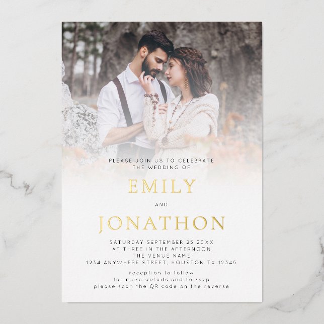 Modern Photo Overlay QR Code Wedding Luxury Real (Front)