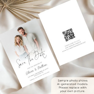 Modern Photo Overlay QR Code Wedding Save The Date