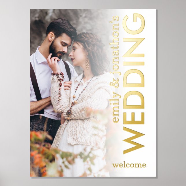 Modern Photo Overlay Rotated Text Welcome Wedding Foil Prints (Front)