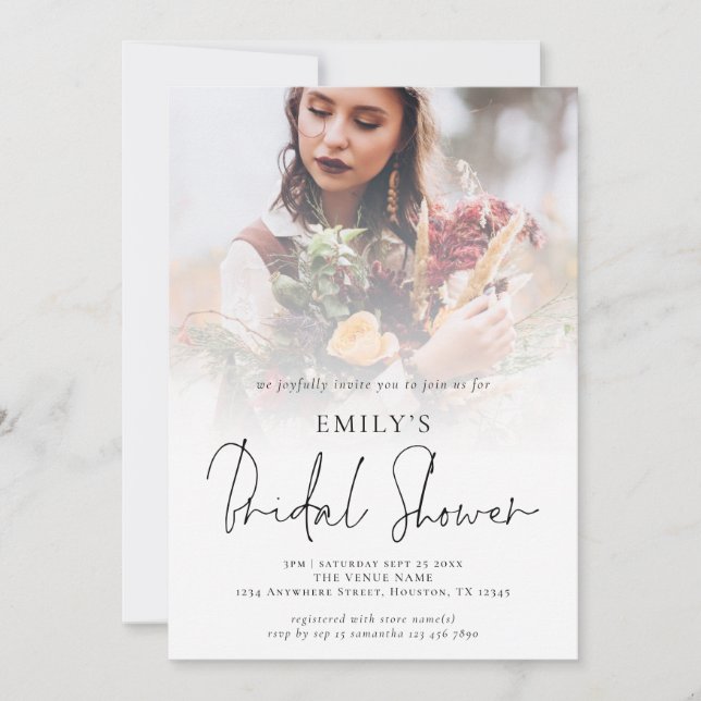 Modern Photo Overlay Script Bridal Shower Invitation (Front)