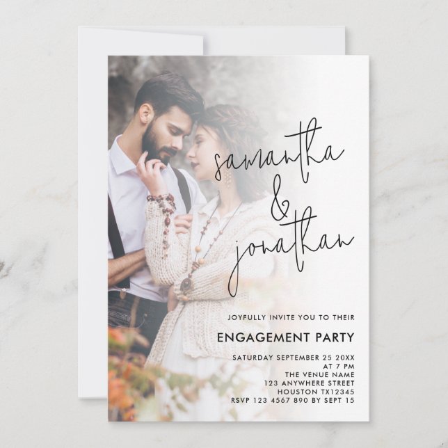 Modern Photo Overlay Script Engagement Invitation (Front)