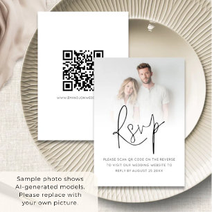 Modern Photo Overlay Script QR Code Wedding RSVP Card