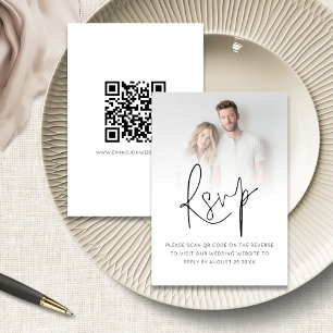 Modern Photo Overlay Script QR Code Wedding RSVP Card