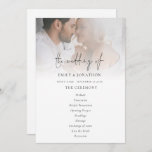 Modern Photo Overlay Script Wedding Program<br><div class="desc">Modern Photo Overlay Script Wedding Program. The main header is in a stylish set script and the rest of the text you can easily personalise. You can change the text and background colours if you wish to match your wedding colour theme via the Customize Further option as well as other...</div>