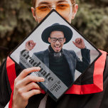 Modern photo overlay simple graduation cap topper<br><div class="desc">Celebrate your big day with this simple, trendy, and modern photo grad cap topper featuring one full-bleed photo with a trendy contemporary Graduate black serif typography standing over a sheer white overlay band, along with the graduate name and class year. If you need coordinating items that I haven't created yet,...</div>