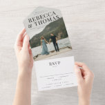 Modern photo overlay wedding all in one invitation<br><div class="desc">A modern type overlay with large names and a full bleed photo are the features on this all in one wedding invitation with tear off response card.</div>