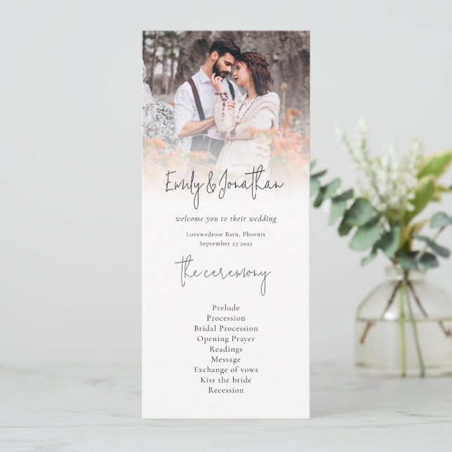 Modern Photo Overlay Wedding Program (Standing Front)