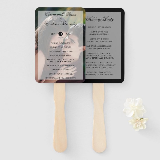 Modern Photo Overlay Wedding Program Hand Fan (Front and Back)