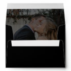 Modern photo overlay wedding return address black
