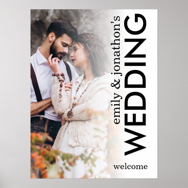 Modern Photo Overlay Welcome Names Wedding Poster (Front)