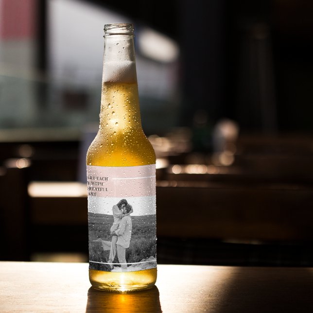 Modern Photo Pastel Pink Family Lovely Gift Beer Bottle Label (Creator Uploaded)