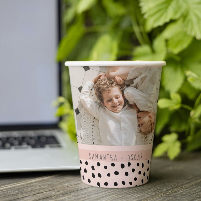 Modern Photo Pastel Pink Personalized Name Gift Paper Cups (Creator Uploaded)