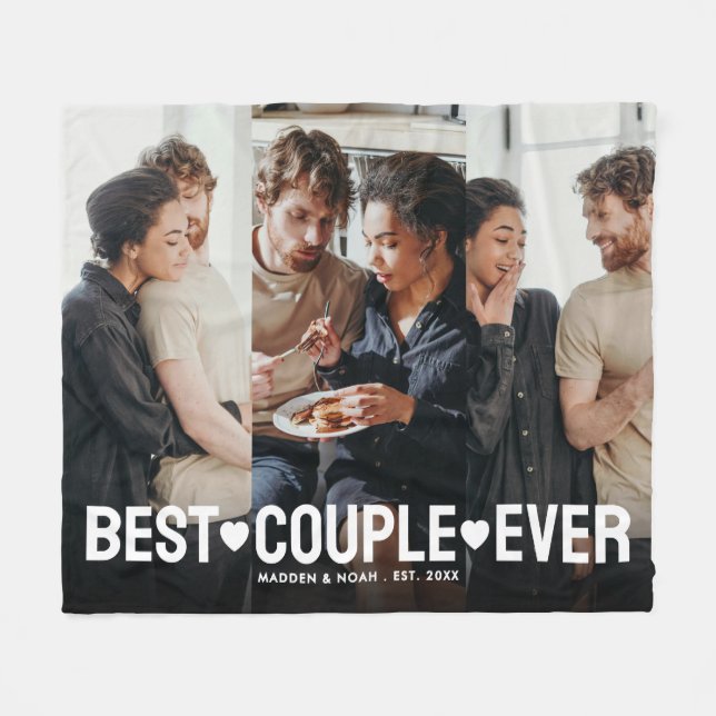 Modern Photo Personalized Best Couple Ever Collage Fleece Blanket (Front (Horizontal))