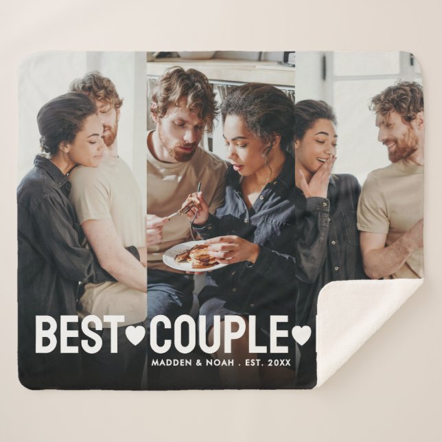 Modern Photo Personalized Best Couple Ever Collage Sherpa Blanket (Front (Horizontal))