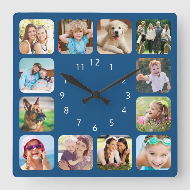 Modern Photo Personalized Blue Acrylic Wall Clock (Front)