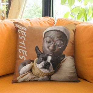 Modern Photo Pet Dog Besties BFF Friends Throw Pillow