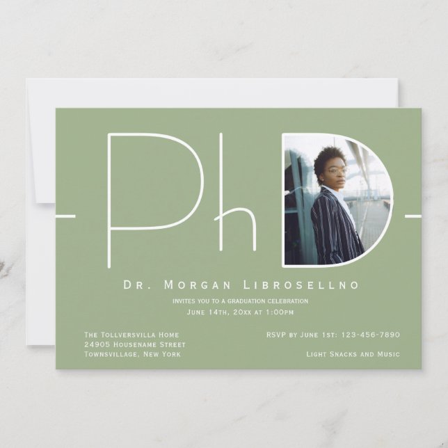 Modern Photo PhD Graduation Invitation (Front)