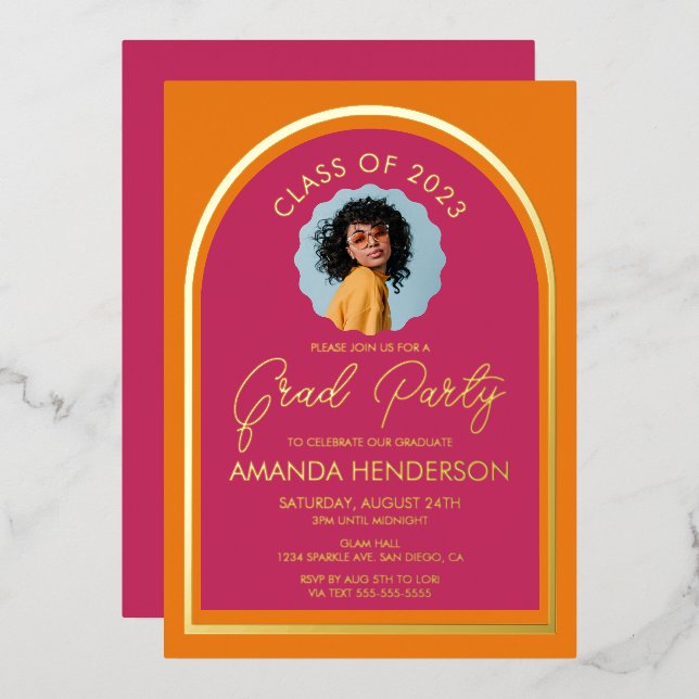 Modern Photo Pink and Orange Graduation  (Front/Back)