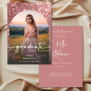 Modern Photo Pink Glitter Graduation Announcement