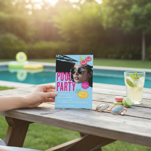modern  photo Pool Party Birthday QR Code RSVP Invitation