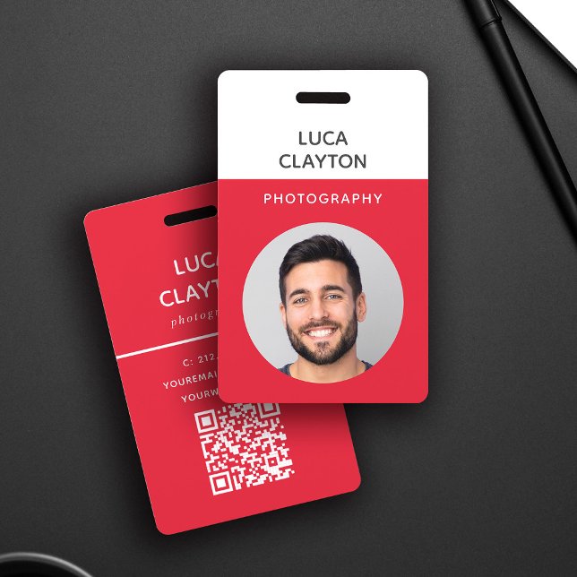 Modern Photo Professional QR code Logo Red Name Badge (Creator Uploaded)