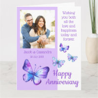 Modern Photo Purple Blue Butterflies Anniversary 