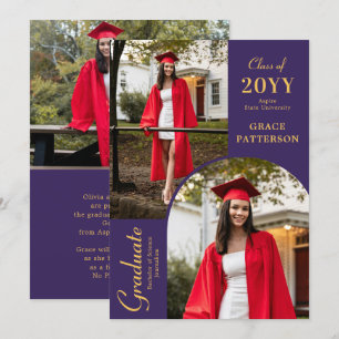 Modern Photo Purple Gold Graduation Announcement