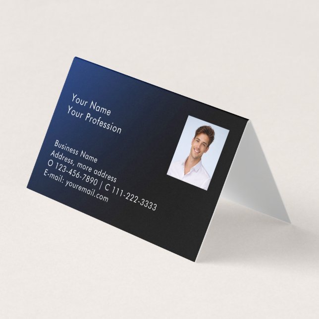 Modern Photo QR Code Blue Gradient Professional Business Card (Front)