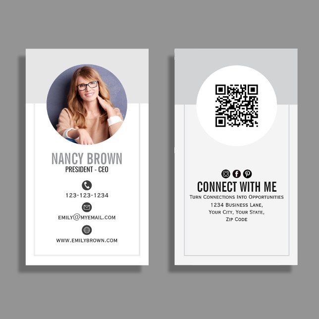 Modern Photo QR Code Connect With Me Minimal  Business Card (Modern vertical business card featuring a clean photo layout with bold name typography. )