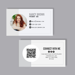 Modern Photo QR Code Connect With Me Minimal Business Card