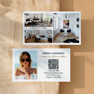 Modern Photo QR Code Interior Decorator Business Card