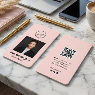 Modern Photo QR Code Pink Personalized Logo Business Card