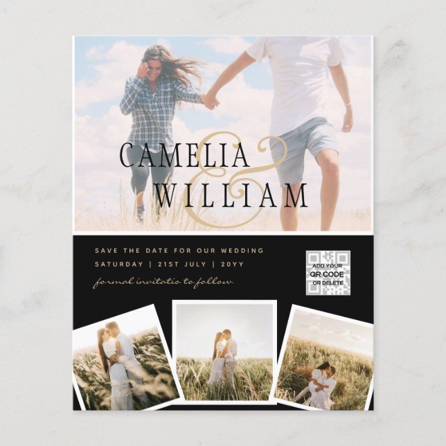 Modern PHOTO QR Code Save Date Wedding Invite Flyer (Front)