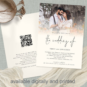 Modern Photo QR Code Script Cream Wedding Invitation