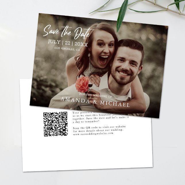 Modern Photo QR Code Simple Wedding Save The Date Invitation (Save time and reduce wedding planning stress with this QR code Save the Date card.)