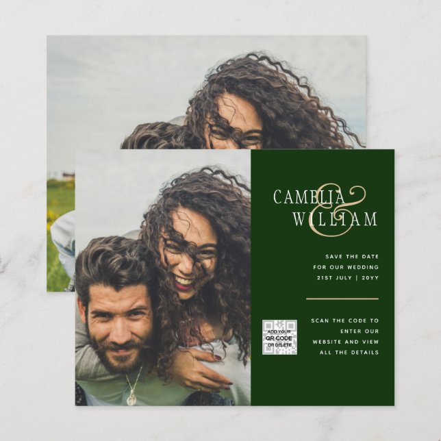 Modern PHOTO QR CODE Wedding Invite or Save Date (Front/Back)