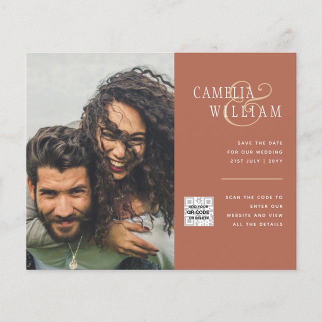 Modern PHOTO QR CODE Wedding Invite or Save Date Flyer (Front)