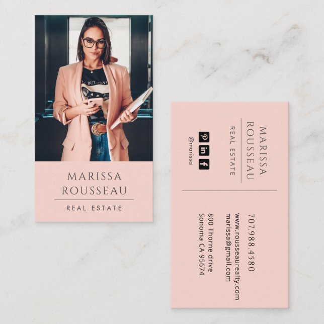 Modern Photo Realtor Blush Business Card (Front/Back)