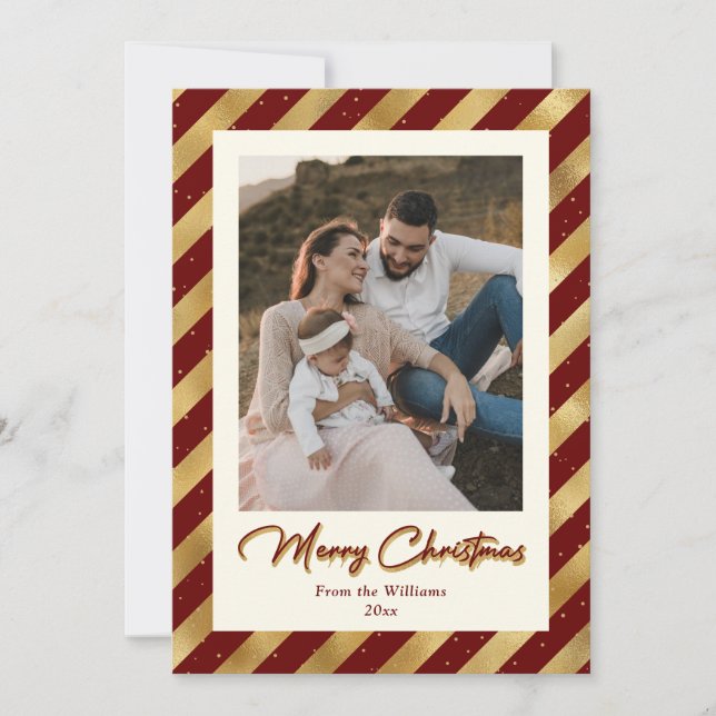 Modern Photo Red and Gold Merry Christmas Holiday Card (Front)