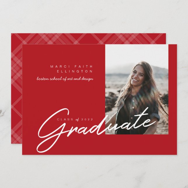 Modern Photo Red Graduate Announcement (Front/Back)