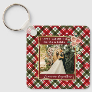 Modern Photo Red & Green Plaid Happy Valentines Keychain