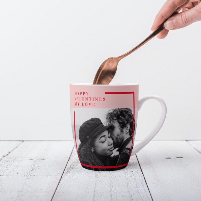 Modern Photo | Red & Pink Happy Valentines Gift Latte Mug (Creator Uploaded)