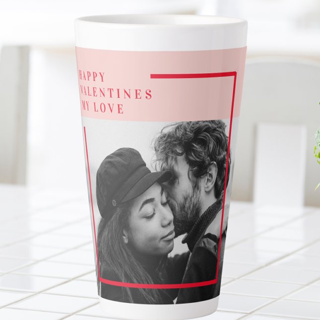 Modern Photo | Red & Pink Happy Valentines Gift Latte Mug (Creator Uploaded)
