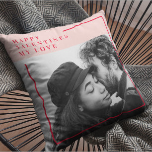 Modern Photo   Red & Pink Happy Valentines Gift Outdoor Pillow