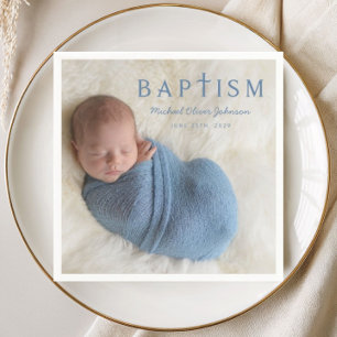 Modern Photo Religious Cross Boy Baptism Napkin