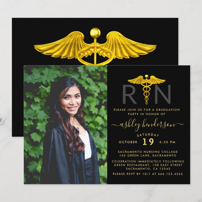 Modern Photo RN Nurse Graduation Party Invitation (Front/Back)